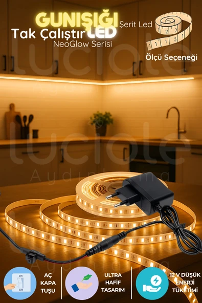 luciole 1 Metre NeoGlow Serisi LED Şerit Işık – 3200K Günışığı Tonlu 60 Çipli 12V Tak Çalıştır Band ürün görseli 1