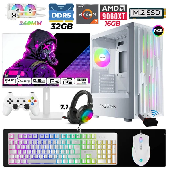 Xaser Astra X660 Ryzen 7 7700X 32GB DDR5 Ram 1TB M.2 NVMe SSD 16GB RX9060 XT Sıvı Soğutmalı 24,5" 240Hz Oyuncu Tavsiye Sistem ürün görseli 1