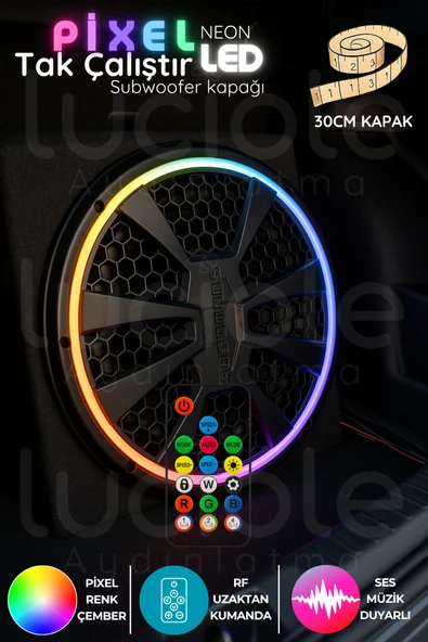 luciole 30 Cm Subwoofer Uyumlu Neon Pixel Led Hoparlör Kapağı – Tekli, Rgb , Sese Duyarlı, Rf Kumandalı 12v ürün görseli 1
