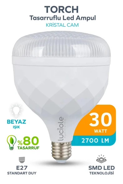 luciole Kristal Torch 30w Yüksek Güçlü SMD LED Ampul - Beyaz Işık - E27 Duy - Enerji Tasarruflu ürün görseli 1