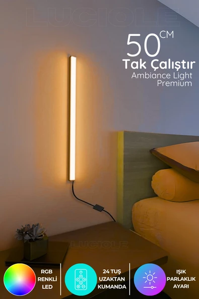 luciole Uzaktan Kumandalı Led Aplik - Yatak Üstü, Tv Yanı ,oturma Odası - Rgb Çok Renkli 50 Cm Minik2 ürün görseli 1