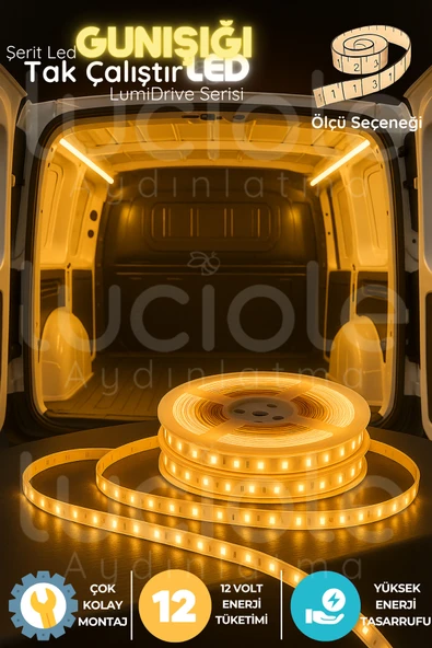 luciole LumiDrive 5m Günışığı 12V LED Şerit – Araç İçi Sıcak Ambiyans Işığı, Kablolu, Kesilebilir, ürün görseli 1