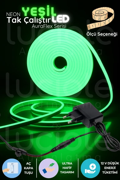 luciole 4 Metre Neon LED Şerit Yeşil | AuraFlex Serisi | Aç-Kapa Prizli Tak-Çalıştır Işık ürün görseli 1
