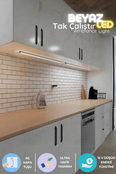 luciole Tezgah Altı Led Işık Mutfak Bar Aç Kapa Beyaz Yapışkanlı 1 Metre - Led Işık Tmbeyaz4 ürün görseli 1