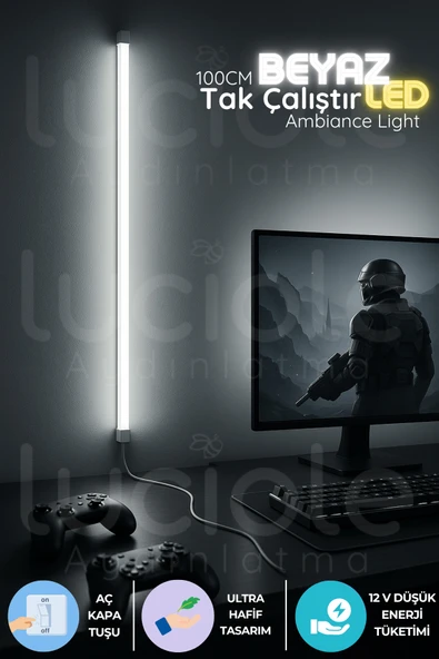 luciole Mood Light Serisi | 100 cm Beyaz LED Bar – Aç Kapa Anahtarlı Tak Çalıştır Net Aydınlatma ürün görseli 1