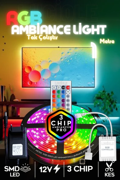 luciole 1 Metre Tv Arkası Tak Çalıştır 16 Renkli 4 Animasyonlu Yatak Odası Mutfak Bilgisayar Rgb Led ürün görseli 1