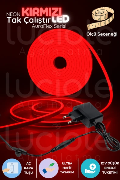 luciole 4 Metre Sabit Kırmızı LED Şerit | AuraFlex | Aç-Kapa Pratik Fişli Dekor Aydınlatma ürün görseli 1