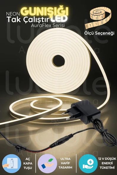 luciole 1 Metre 3200K Neon LED Şerit | AuraFlex | Tak-Çalıştır Aç-Kapa Günışığı Dekor Işığı ürün görseli 1