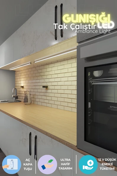 luciole Mutfak tezgah altı  led ışık bar  aç kapa günışığı yapışkanlı 1 metre - lambader gun4 ürün görseli 1