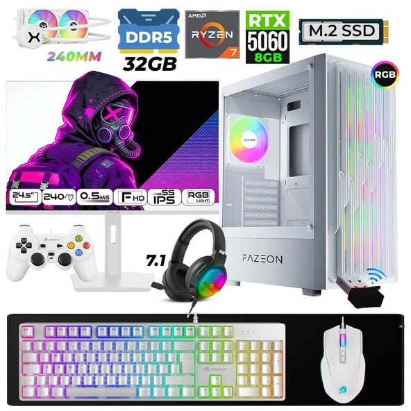 Xaser Astra X630 Ryzen 7 7700X 32GB DDR5 Ram 1TB M.2 NVMe SSD 8GB RTX5060 Sıvı Soğutmalı 24,5" 240Hz Oyuncu Tavsiye Sistem ürün görseli 1