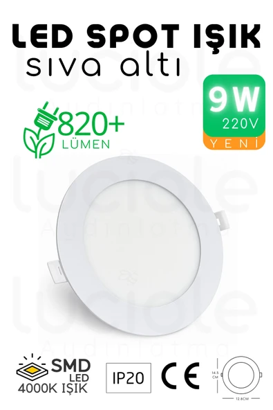 luciole 9w Slim Led Spot – 4000k Doğal Beyaz Işık, 820 Lümen, Beyaz Kasa, 14.5 Cm, 220v, 15000 Saat Ömür ürün görseli 1