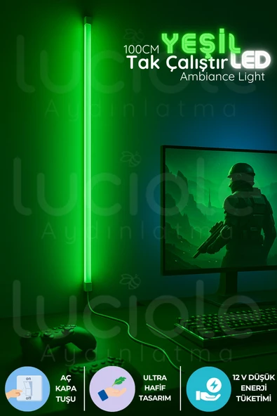 luciole Mood Light Serisi | 100 cm Yeşil LED Bar – Aç Kapa Anahtarlı Tak Çalıştır Ambiyans Işığı ürün görseli 1
