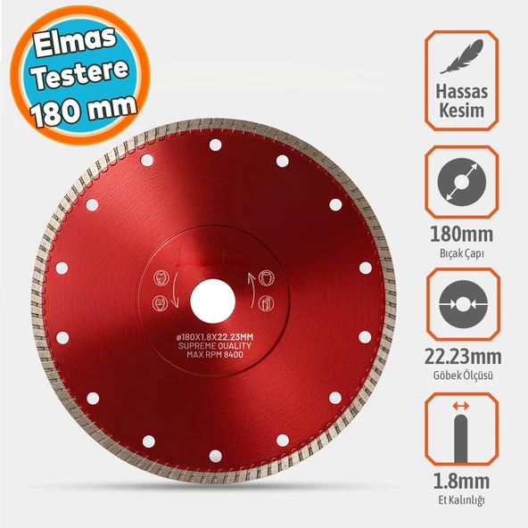 Beton Seramik Porselen Kesme Elmas Testere 180X1,8MM Hassas Kesim Testere Bıçağı ürün görseli 1