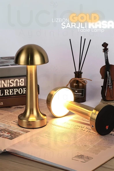 luciole Mantar Gold Şarjlı Dokunmatik 3 Renk Ayarlanabilir Masa Lambası ürün görseli 1