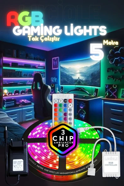luciole 5 Metre Oyuncu Bilgisayar Masası Rgb Şerit  Led Aydınlatma Sistemi Pro 3 Chip ürün görseli 1