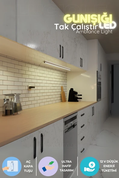 luciole Mutfak Tezgah Altı Led Mutfak Işık Bar Aç Kapa Günışığı Yapışkanlı 1 Metre - Led Işık Mtgun5 ürün görseli 1
