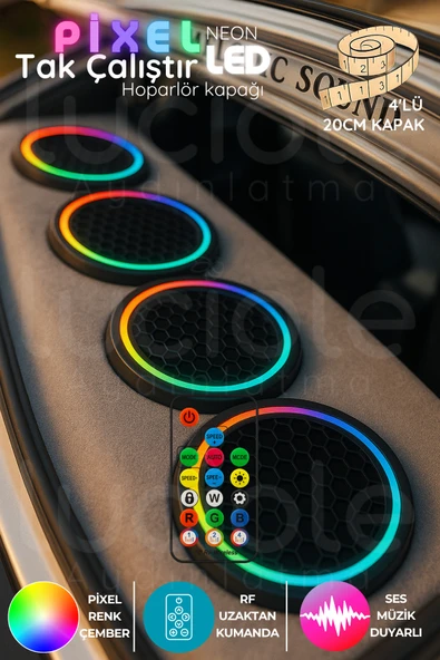 luciole 20 Cm Sese Duyarlı Neon Pixel Led Hoparlör Kapağı – Argb Işık Efektli, Rf Kumandalı, 4’lü Set, 12v ürün görseli 1