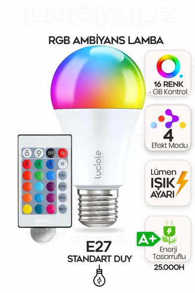 luciole Rgb Led Lamba ampül  Kumandalı Ambiyans Aydınlatma Tasarruflu Renk Değiştiren Led Işık ürün görseli 1
