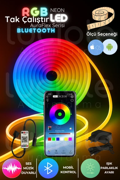 luciole 1 Metre RGB Neon LED Şerit | AuraFlex Serisi | Bluetooth Uyumlu Mobil Kontrollü Akıllı Işık ürün görseli 1