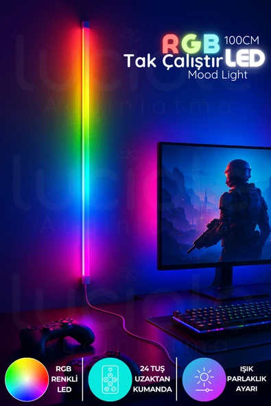 luciole Mood Light Serisi | 100 cm RGB Duvar LED Bar - Kumandalı Tak Çalıştır Atmosfer Işığı ürün görseli 1