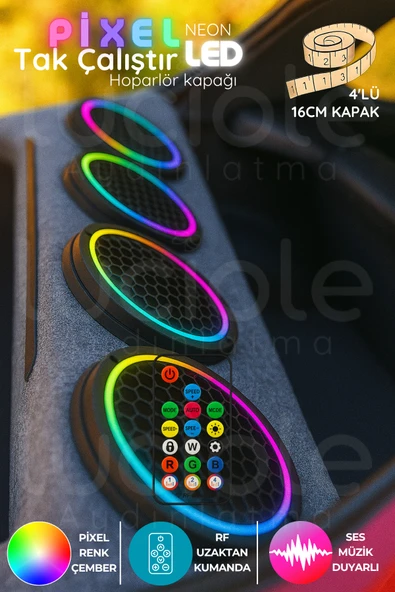luciole 16 Cm Neon Pixel Led Midrange Hoparlör Kapağı – Sese Duyarlı, Rf Kumandalı, Argb Işık, 4'lü Set 12v ürün görseli 1