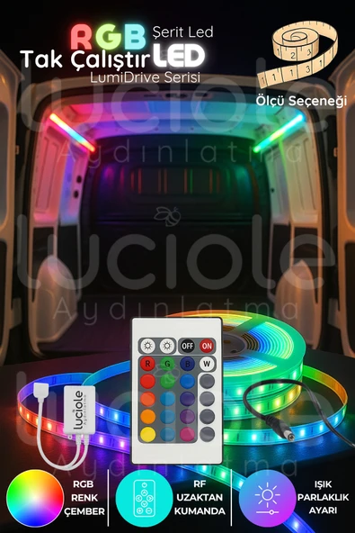 luciole LumiDrive 4m RGB LED Şerit – 5050 Çip, 24 Tuş Kumandalı, Modüllü Tak-Çalıştır, Çoklu Ambiyans ürün görseli 1