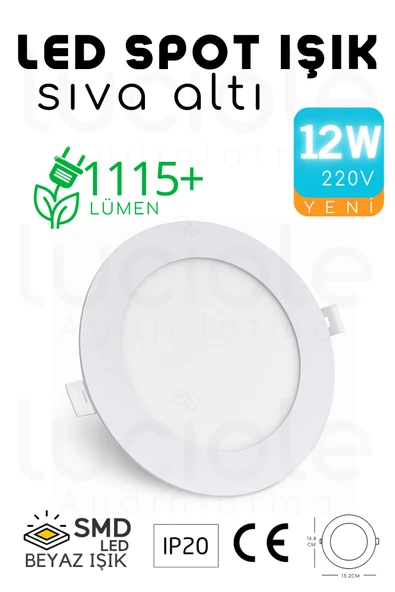 luciole 12W Slim LED Spot – Beyaz Işık, 1155 Lümen, Beyaz Kasa, 16.8 cm, 220V, 15000 Saat Ömür ürün görseli 1