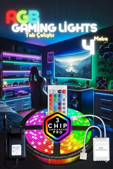 luciole 5 Metre Oyuncu Bilgisayar Masası Rgb Şerit  Led Aydınlatma Sistemi Pro 3 Chip ürün görseli 1