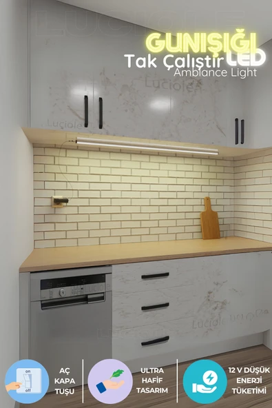 luciole Mutfak Tezgah Altı Led Mutfak Işık Bar Aç Kapa Günışığı Yapışkanlı 1 Metre - Led Işık Mtgun3 ürün görseli 1