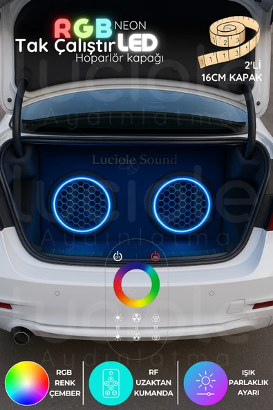 luciole 2’li 16cm RGB Neon Hoparlör Kapağı | Uzaktan Kumandalı 3 Renk LED Efektli Midrange Aydınlatma Seti ürün görseli 1