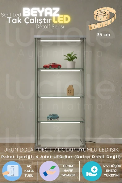 luciole LED Bar Aydınlatma Seti 4’lü 35cm Beyaz Işık Şeffaf Kablo Tak Çalıştır Anahtarlı ürün görseli 1