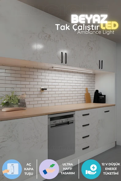 luciole Mutfak tezgah altı  led ışık bar  aç kapa beyaz yapışkanlı 1 metre - lambader Lbeyaz3 ürün görseli 1
