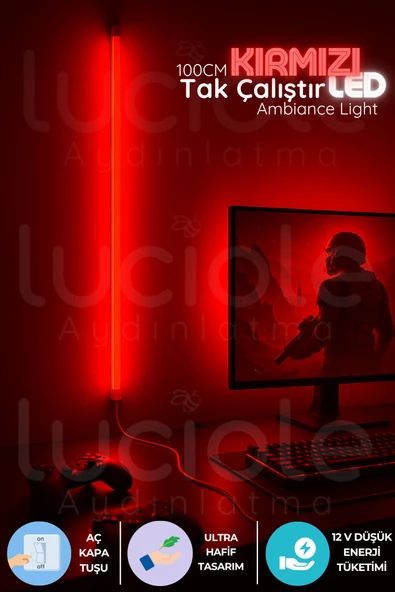 luciole Mood Light Serisi | 100 cm Kırmızı LED Bar – Aç Kapa Anahtarlı Tak Çalıştır Dekoratif Işık ürün görseli 1