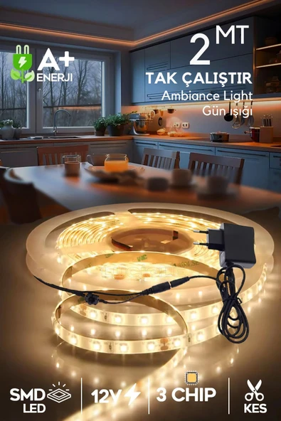 luciole Şerit Led 2 Metre Gün Işığı  3 Çipli  Aydınlatma Mutfak Salon Yatak Odası Led ışık ürün görseli 1