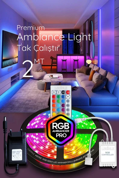 luciole 2 MT Şerit LED Animasyonlu Tak Çalıştır Kumandalı Rgb Işık Duvar Aydınlatma Ambiyans Abajur ürün görseli 1