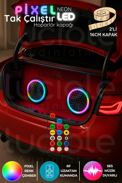 luciole 2’li 16cm ARGB Neon Pixel LED Hoparlör Kapağı | Sese Duyarlı Efektli | Modifiye & Tuning Işık Seti ürün görseli 1