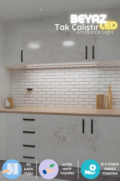 luciole Mutfak tezgah altı led ışık aç kapa beyaz bar yapışkanlı 1 metre -abajurmutfak5 ürün görseli 1