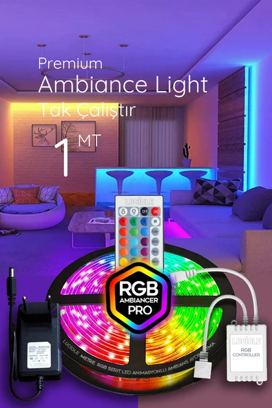luciole Tv Arkası Yatak Çocuk Odası Mutfak salon Rgb Şerit Led uzaktan kumandalı Tak Çalıştır 1 Metre ürün görseli 1