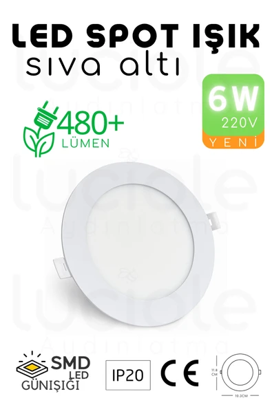 luciole 6W Slim LED Spot – Günışığı Işık, 490 Lümen, Beyaz Kasa, 11.8 cm, 220V, 15000 Saat Ömür ürün görseli 1