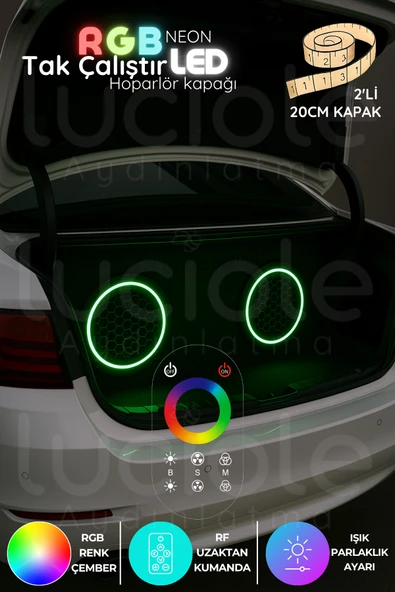 luciole 2’li 20cm RGB Neon Hoparlör Kapağı | Uzaktan Kumandalı LED Efektli Midrange Aydınlatma | Modifiye ürün görseli 1