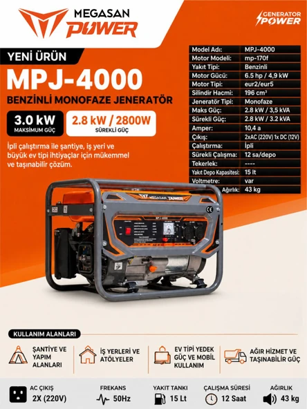 MPJ-4000 Benzinli Marşlı Jeneratör ürün görseli 1
