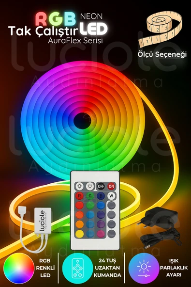 luciole 1 Metre RGB Neon Şerit Işık | AuraFlex Serisi | Esnek Yapılı Kumandalı Tak-Çalıştır LED Aydınlatma ürün görseli 1