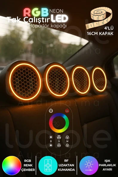 luciole RGB Neon LED Hoparlör Kapağı Seti – 4'lü 16cm | RF Kumandalı | 12V & 24V Uyumlu ürün görseli 1