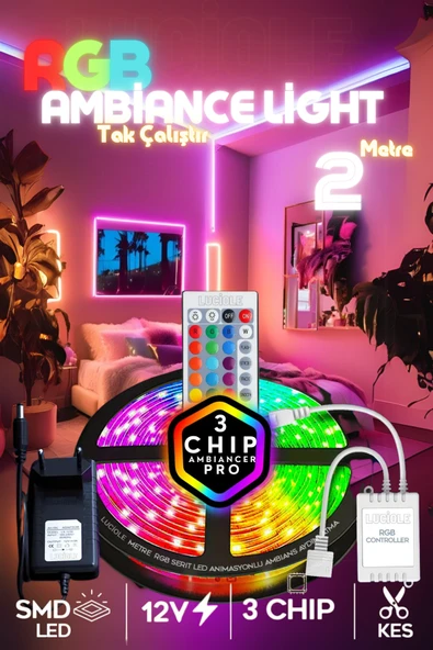 luciole 2 MT Şerit Led Animasyonlu Tak Çalıştır Kumandalı Rgb Işık Duvar Aydınlatma Ambiyans Lambader ürün görseli 1