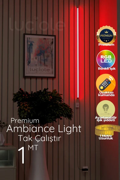 luciole Köşe Led Abajur Aplik Gece Lambası Yatak Üstü Çok Özellikli 16 Renkli 4 Animasyonlu Açık Kırmızı ürün görseli 1