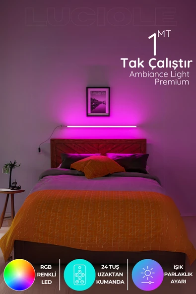 luciole Uzaktan Kumandalı Led Lambader Yatak Ve Tv - Animasyon Renk Rgb Çok Renkli Duturuncu ürün görseli 1