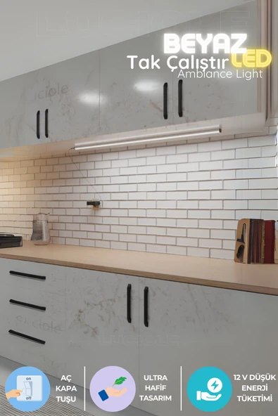 luciole Mutfak Tezgah Altı Led Işık Aç Kapa Beyaz Bar Yapışkanlı 1 Metre - Abajur Mtabjrb3 ürün görseli 1