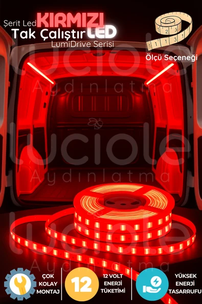luciole LumiDrive 4m Kırmızı Şerit LED – 12V, 240 Çipli, Kesilebilir, Yapışkanlı, Lehimli Bağlantı Uçlu ürün görseli 1