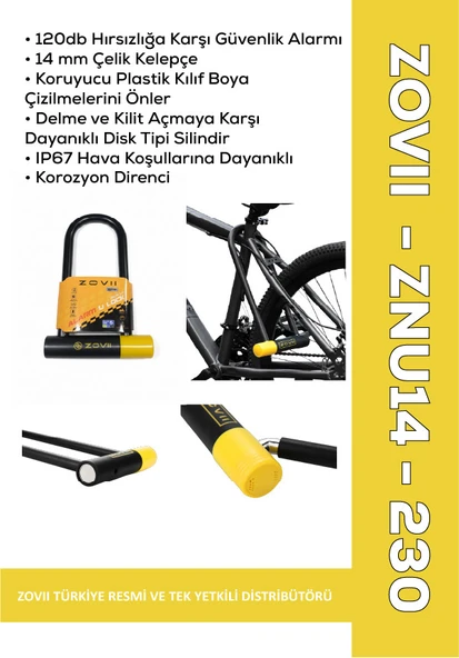 ZOVII Sarı 120 dB Alarmlı Motosiklet U Kilidi ürün görseli 1