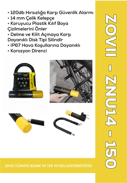 ZOVII Sarı 120 dB Alarmlı Motosiklet U Kilidi ürün görseli 1